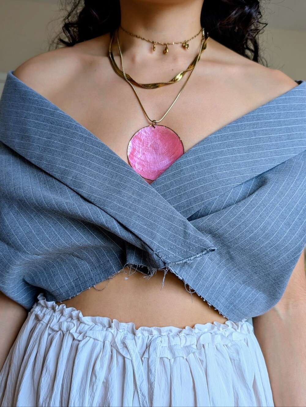 Upcycled Minosa blue gray pinstripe vest - Picture 5 of 9